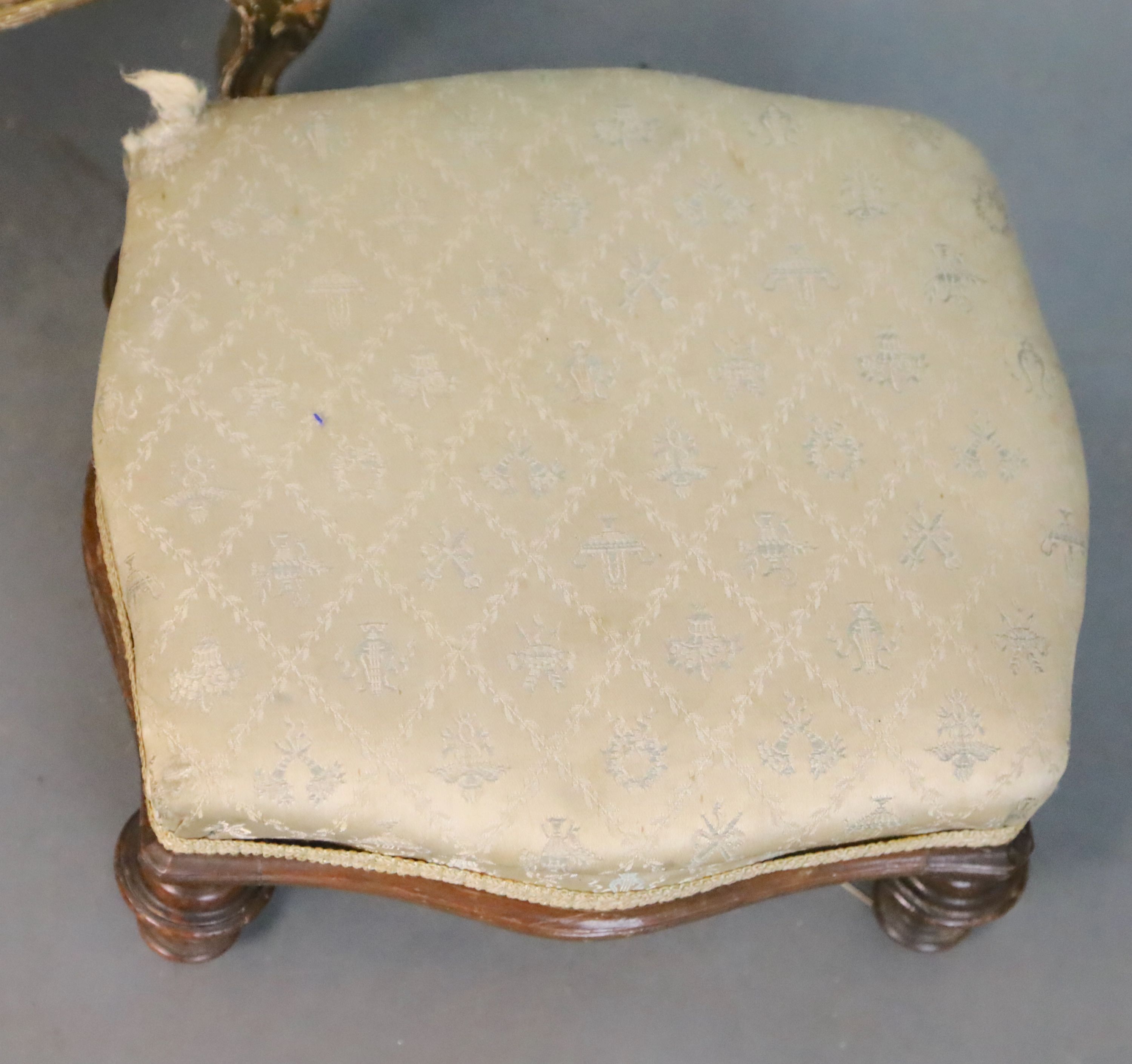 A Louis XVI style giltwood foot stool and a similar beech foot stool